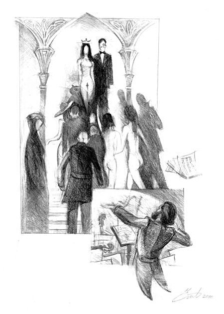 Гости прибывают на бал. Рисунки Романа Чалого к «Мастеру и Маргарите»