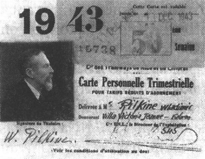 Трамвайный проездной билет Пилкина в Ницце, 1943 г.