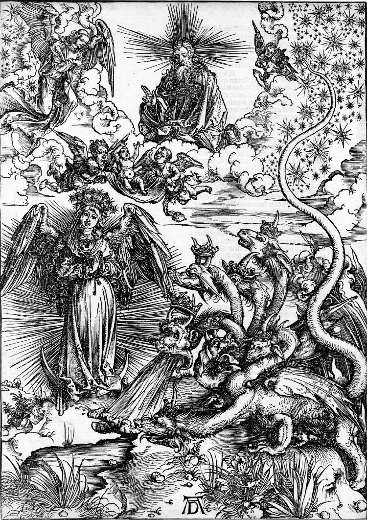 Альбрехт Дюрер. Жена, облеченная в солнце, и семиглавый дракон. 1497