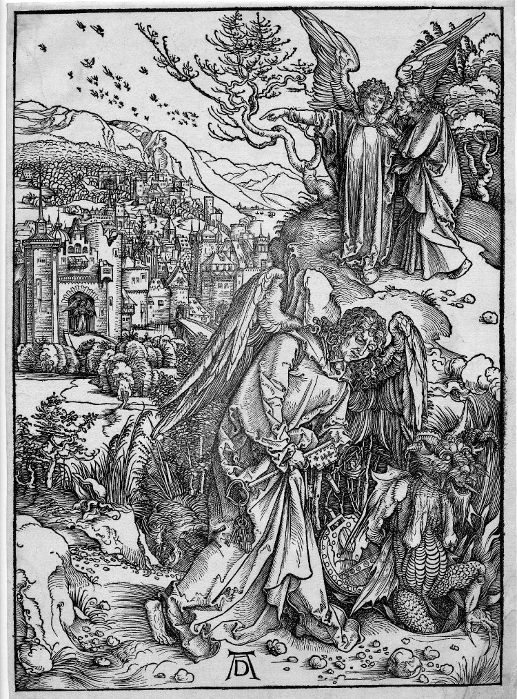 Альбрехт Дюрер. Низвержение Сатаны в бездну и Новый Иерусалим. 1497—1498