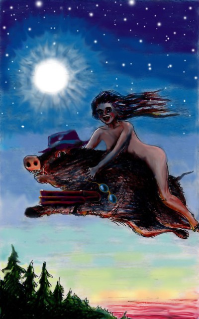 Наташа летит на борове. Иллюстрация Анатолия Григоренко