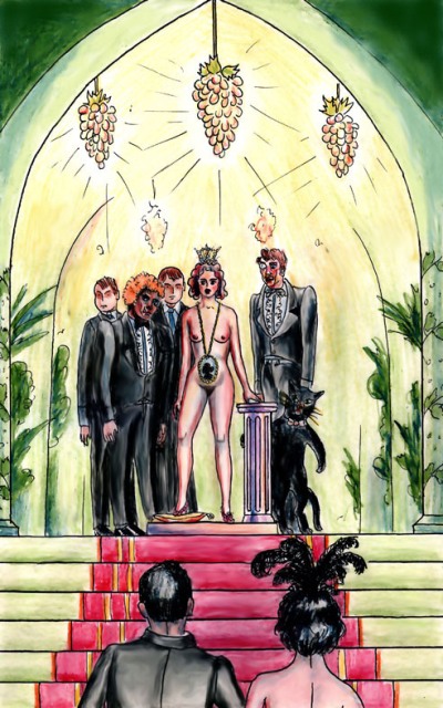 Королева Марго принимает гостей на балу Сатаны. Иллюстрация Анатолия Григоренко