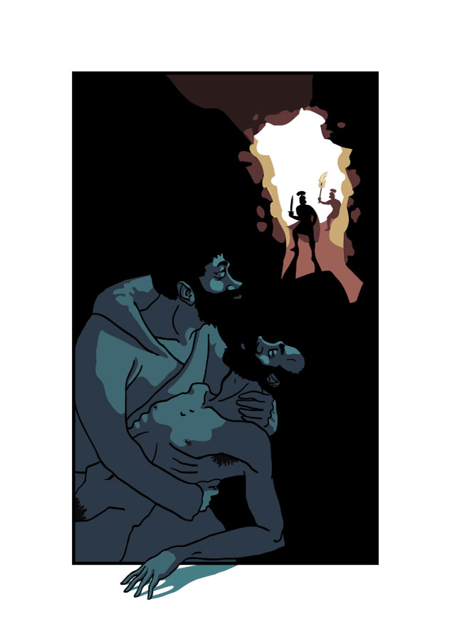 Легионеры обнаружили в пещере Левия Матвея, похитившего со столба тело Иешуа. Иллюстрации Джейсона Хиббса (Jason Hibbs) к «Мастеру и Маргарите»