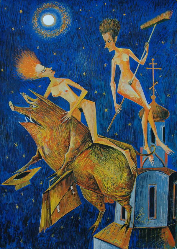 Маргарита и Наташа летят на бал. Иллюстрации Ивана Кулика к «Мастеру и Маргарите»