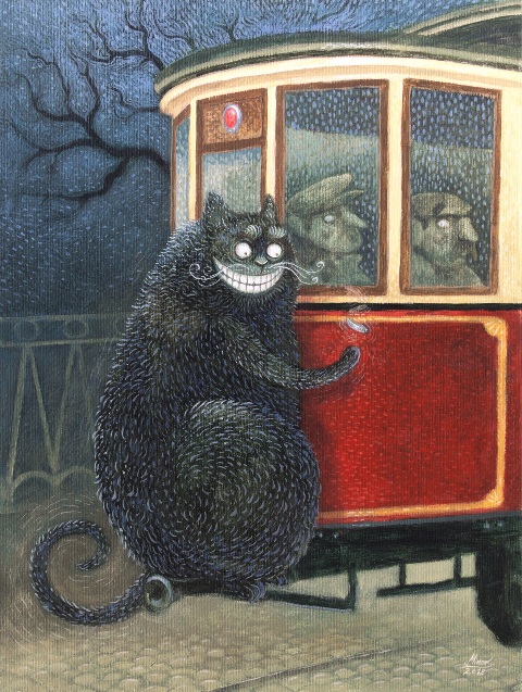 Кот на подножке трамвая. Иллюстрации Марчина Минора (Marcin Minor) к «Мастеру и Маргарите»