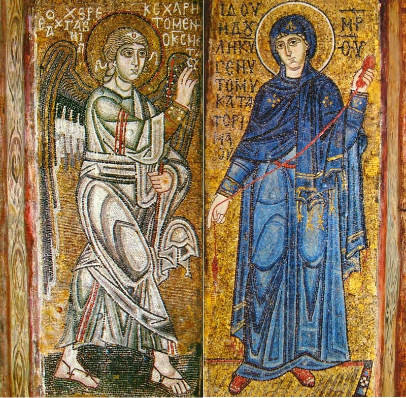 Благовещение. Мозаика на алтарных столбах Софийского собора, XI век