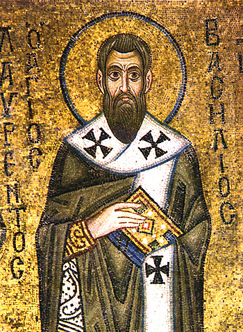 Святитель Василий Великий. Мозаика алтаря Софийского собора, XI век