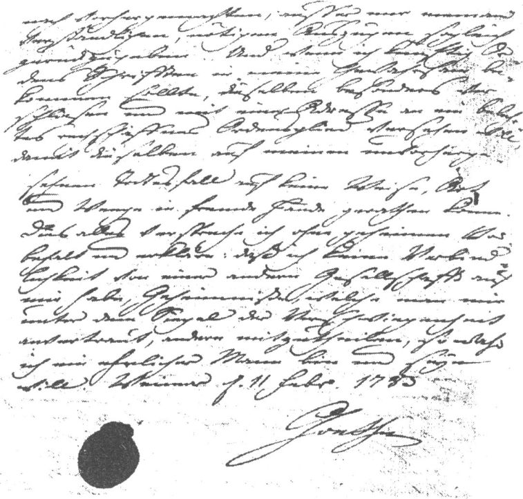 Подпись и личная печать Гёте под масонским обязательством не разглашать тайну ложи. Веймар, 1783 г.