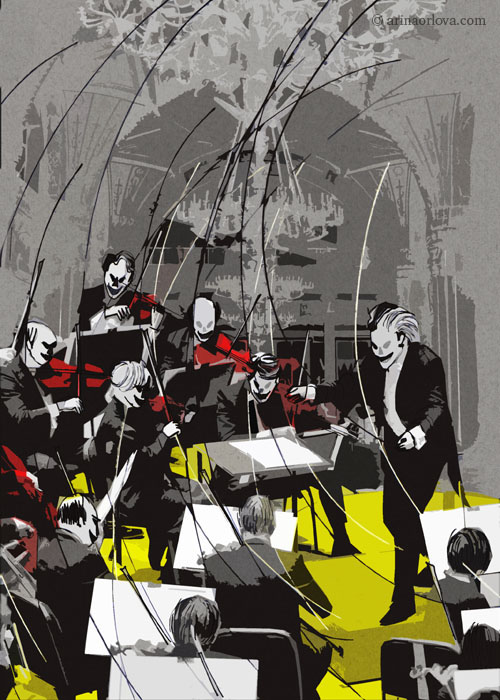 Оркестр покойников играет на балу. Иллюстрации Арины Орловой к «Мастеру и Маргарите»