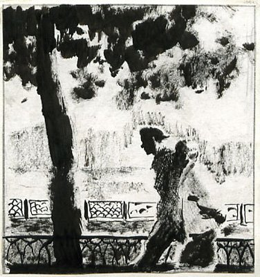 Патриаршие пруды: поэт с редактором идут по аллее вдоль Бронной. Иллюстрации Марии Романовой к «Мастеру и Маргарите»