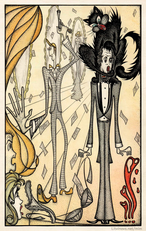 Сеанс черной магии с отрыванием головы конферансье. Иллюстрации Юрия Смирнова к «Мастеру и Маргарите»
