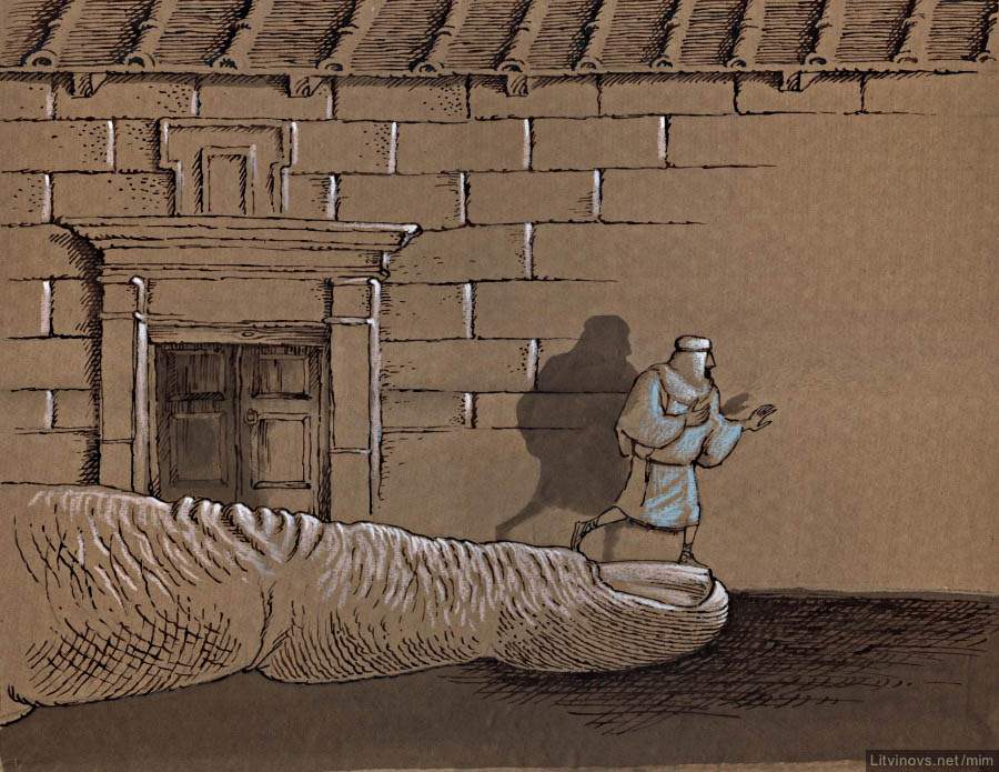 Иуда пробирается на свидание с Низой. Иллюстрации Сергея Тюнина к «Мастеру и Маргарите»