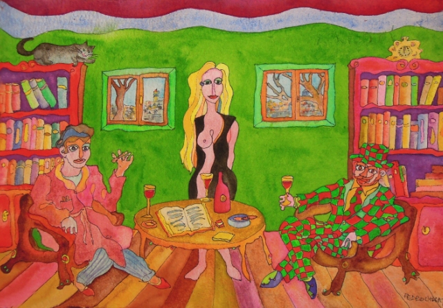 Азазелло угощает отравленным вином мастера и Маргариту. Иллюстрации Педро Ухарта (Pedro Uhart) к «Мастеру и Маргарите»