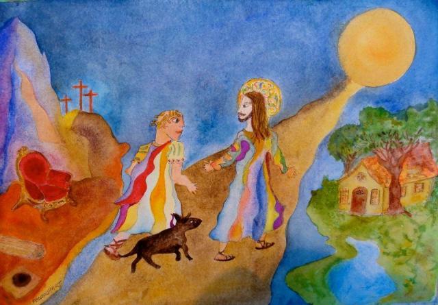 Понтий Пилат и Иешуа идут по лунной дороге. Иллюстрации Педро Ухарта (Pedro Uhart) к «Мастеру и Маргарите»