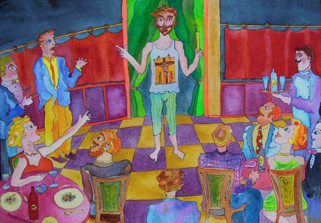 Появление Ивана Бездомного в ресторане Грибоедова. Иллюстрации Педро Ухарта (Pedro Uhart) к «Мастеру и Маргарите»