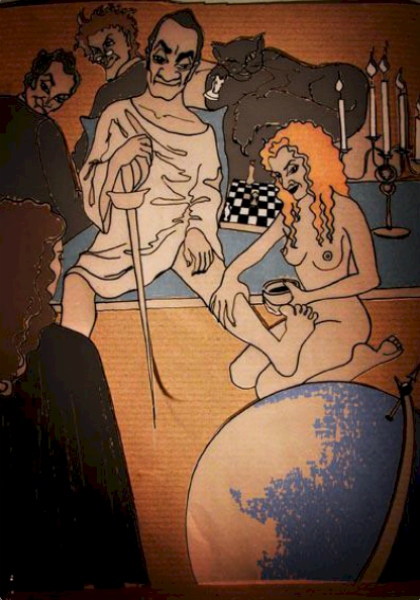 Гелла мажет мазью колено Воланда. Иллюстрация Инны Вальтер к «Мастеру и Маргарите»