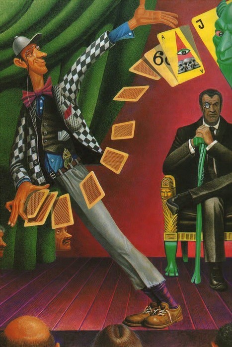 На сцене Варьете. Фагот показывает фокусы с колодой карт. Иллюстрация Алексея Державина