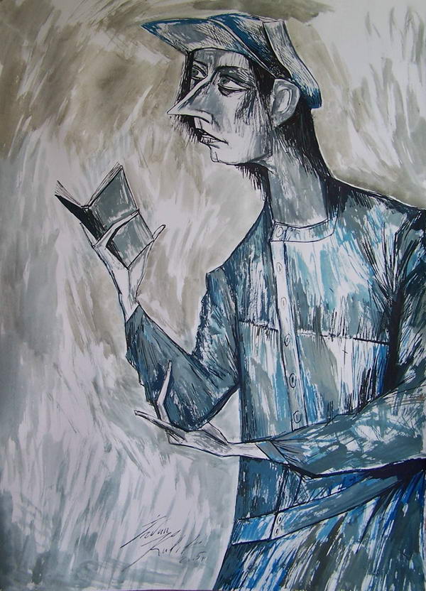 Иван Бездомный с антирелигиозной поэмой. Иллюстрации Ивана Кулика к «Мастеру и Маргарите»